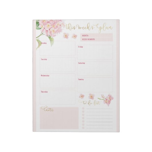 Pink Hydrangea Daily Planner Notitieblok (Gedraaid)