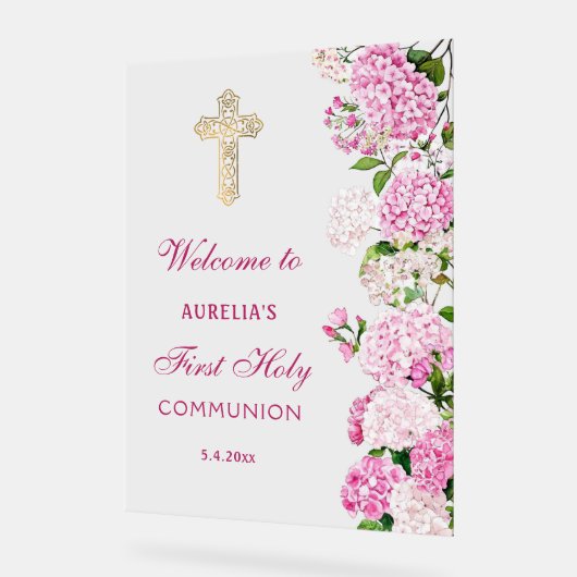 Pink Hydrangea First Communion Welcome (Angle)