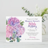 Pink Hydrangea Floral 80e anniversaire Invitation (Debout devant)