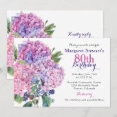 Pink Hydrangea Floral 80e anniversaire Invitation (Devant / Derrière)