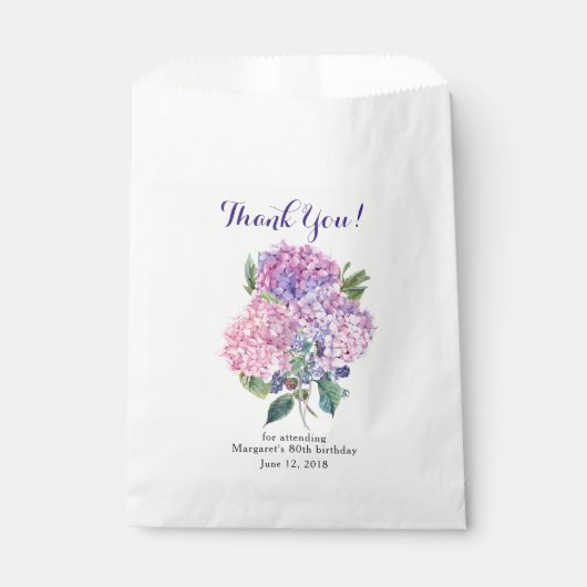 Pink Hydrangea Floral 80th Verjaardag Dank u Bedankzakje (Voorkant)