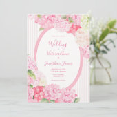 Pink Hydrangea Floral Stripe Wedding Invitation (Debout devant)
