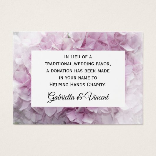Pink Hydrangea Flower Wedding Charity Favor Kaart (Voorkant)