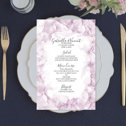 Pink Hydrangea Flowers Watercolor Menu Mariage