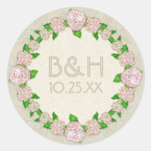 Pink Hydrangea Lace Floral Formal Elegant Weddings Ronde Sticker