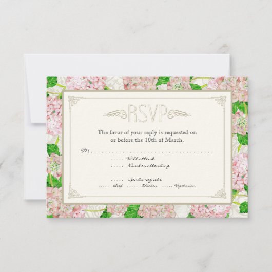 Pink Hydrangea Lace Floral Formal Elegant Weddings RSVP Kaartje (Voorkant)