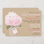 Pink Hydrangea Mason Jar Rustic Baby shower Kaart (Voorkant / Achterkant)