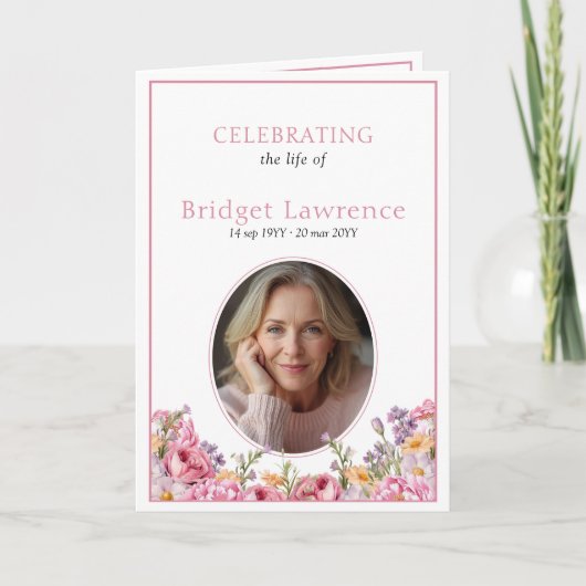 Pink Hydrangea Summer Flowers Funeral Folded Programma (Voorkant)