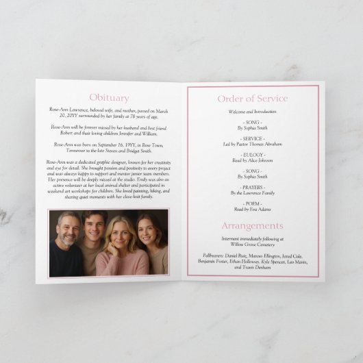 Pink Hydrangea Summer Flowers Funeral Folded Programma (Binnen)