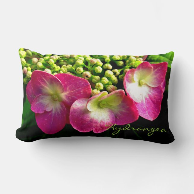 Pink Hydrangea Triplets Lumbar Pillow Kussen (Voorkant)