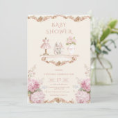 Pink Hydrangea Vintage Baby Shower Invitation (Debout devant)