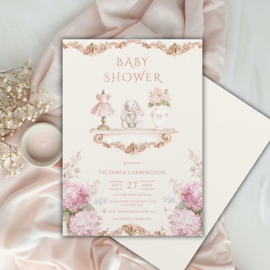 Pink Hydrangea Vintage Baby Shower Invitation