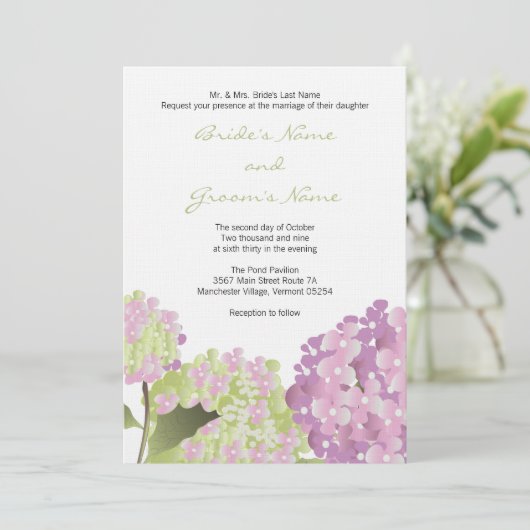 Pink Hydrangea Wedding Kaart (Staand voorkant)