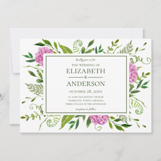 Pink Hydrangea Wedding Kaart (Voorkant)