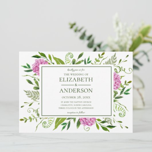 Pink Hydrangea Wedding Kaart (Staand voorkant)