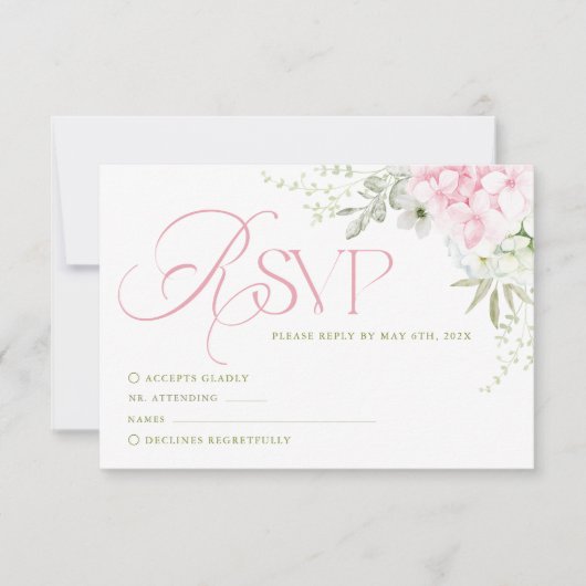 Pink Hydrangea Wedding RSVP Card Kaartje (Voorkant)