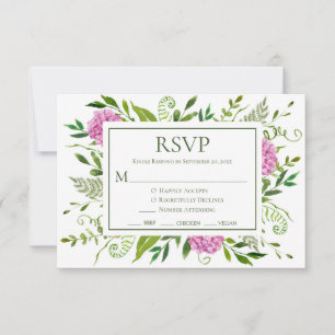 Pink Hydrangea Wedding RSVP Kaartje