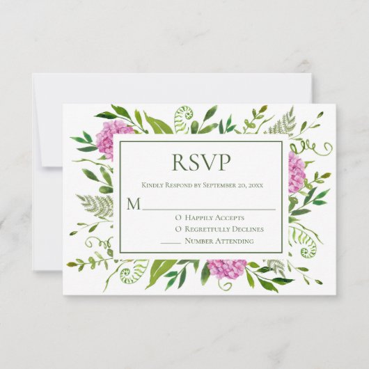 Pink Hydrangea Wedding RSVP Kaartje (Voorkant)