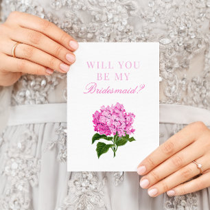 Pink Hydrangea zal mijn Bridesmaid zijn Briefkaart