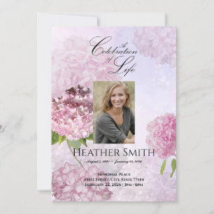 Pink Hydrangeas Celebration of Life Funeral Kaart
