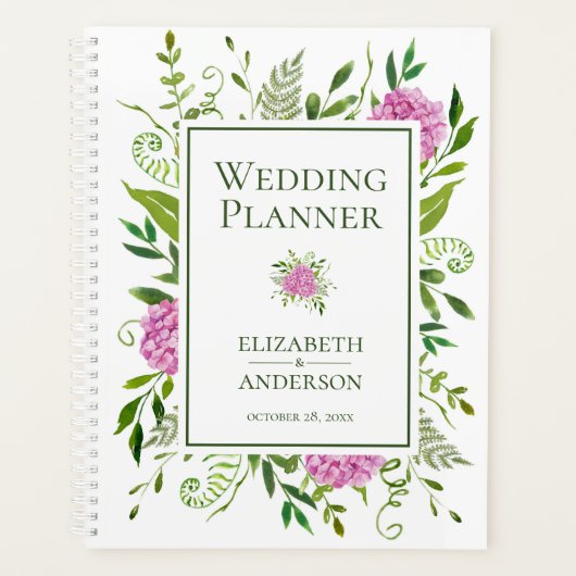 Pink Hydrangeas Floral Waterverf Wedding Planner (Voorkant)