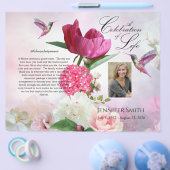 Pink Hydrangeas Hummingbird Funeral Programme Flyer (Enkel)
