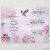 Pink Hydrangeas Hummingbird Funeral Programme Flyer (Achterkant)