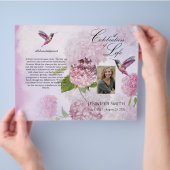 Pink Hydrangeas Hummingbird Funeral Programme Flyer (Hand)