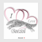 Pink I Love Borzoi Die Cut Vinyl Sticker (Feuille)