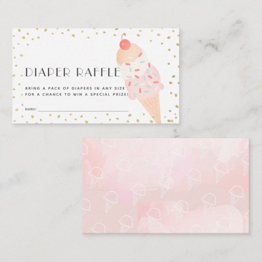 Pink Ice Cream Gold Diaper Raffle Ticket Informatiekaartje (Voorkant / Achterkant)