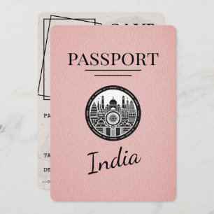 Pink India Passport Bewaar de datum Save The Date