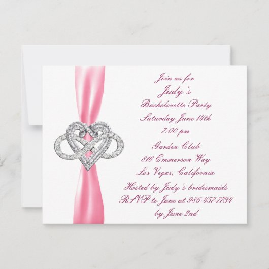 Pink Infinity Heart Bachelorette Party Invitation (Devant)