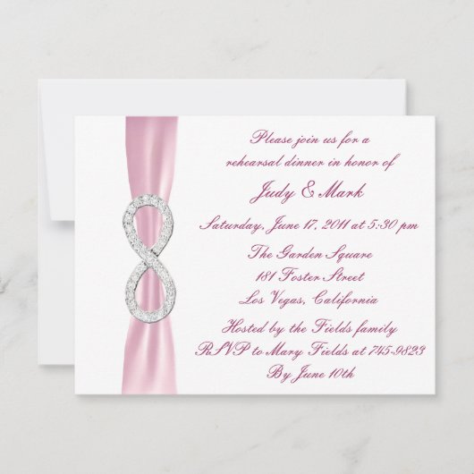 Pink Infinity Wedding Rehearsal Dinner Invitation Kaart (Voorkant)