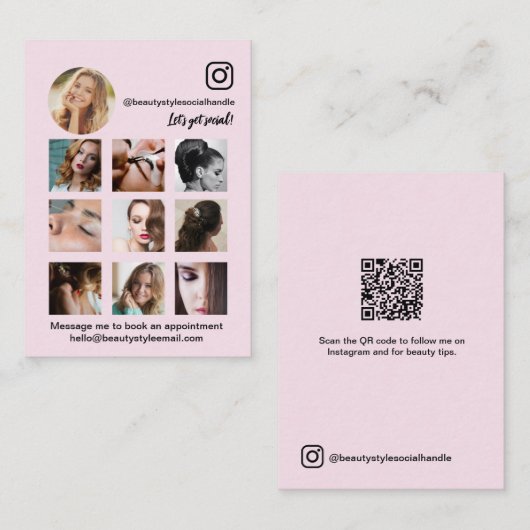 Pink Instagram Photo Grid Beauty Social Media  Visitekaartje (Voorkant / Achterkant)