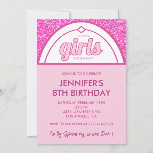 Pink invitations de 8e anniversaire Parties scinti (Devant)