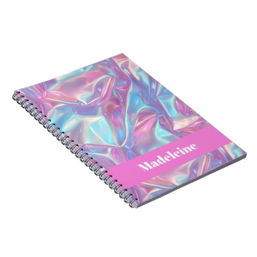 Pink Iridescent Holographic Custom Name Notitieboek (Rechterzijde)