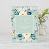 Pink Ivory Cream Floral Stardust Mint Weddenschap Kaart (Staand voorkant)