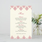 Pink Ivory Damask Arabesque Mariage Carte Menu (Debout devant)