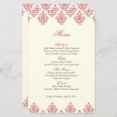Pink Ivory Damask Arabesque Mariage Carte Menu (Devant / Derrière)