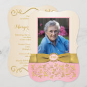 Pink, Ivory, Gold 65th Photo Birthday Invitation (Devant / Derrière)