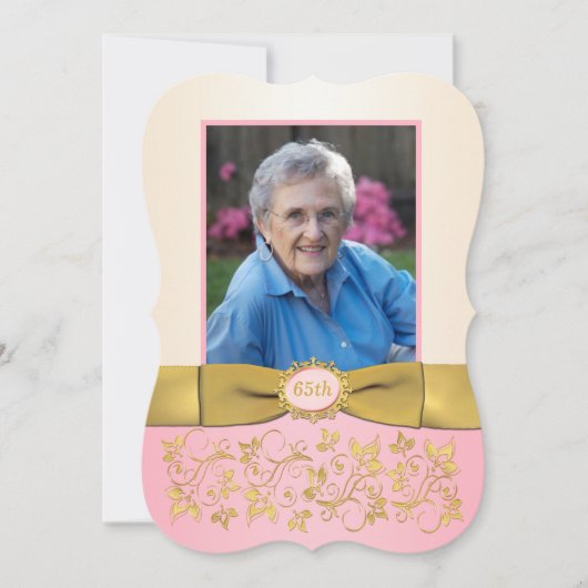 Pink, Ivory, Gold 65th Photo Birthday Invitation (Devant)