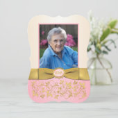 Pink, Ivory, Gold 65th Photo Birthday Invitation (Debout devant)