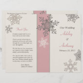 Pink Ivory Taupe Snowflakes Winter Weddenprogramma (Voorkant / Achterkant)