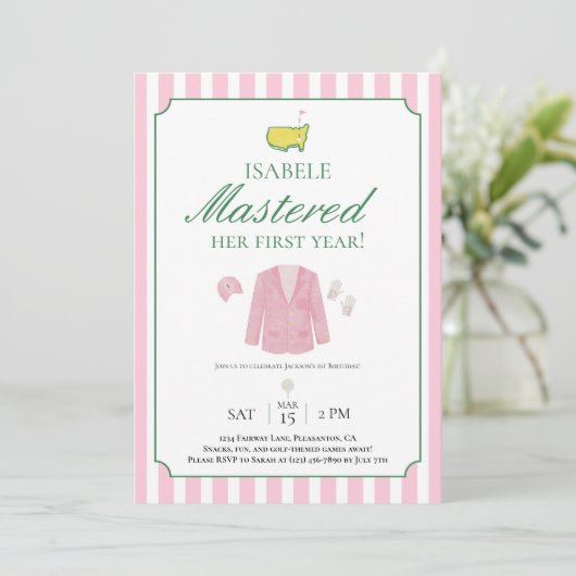 Pink Jacket Golf First Birthday Invitation (Debout devant)