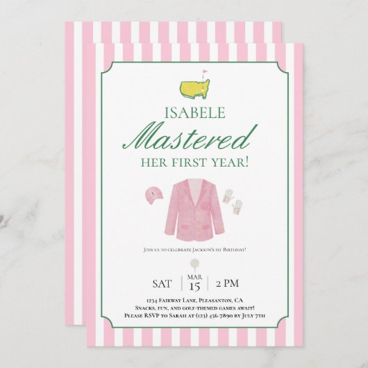 Pink Jacket Golf First Birthday Invitation (Devant / Derrière)