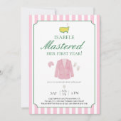Pink Jacket Golf First Birthday Invitation Bedankkaart (Voorkant)
