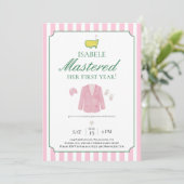 Pink Jacket Golf First Birthday Invitation Bedankkaart (Staand voorkant)