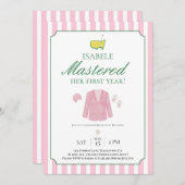 Pink Jacket Golf First Birthday Invitation Bedankkaart (Voorkant / Achterkant)