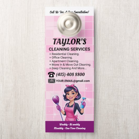 Pink Janitorial Lady House Cleaning Service (Op knop)