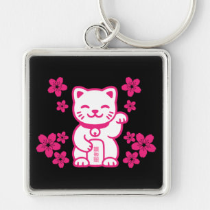 Pink Japanese Maneki-neko Sleutelhanger